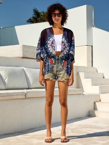 Image of Chunoy Women Floral Beach Wear Cover Up Chiffon Kimono Cardigan Open Front Blouse Top