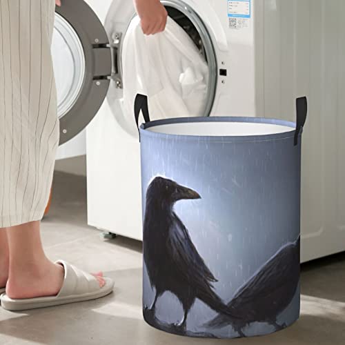 Ravens Printed Durable Waterproof Polyester Laundry Basket With Handle Round Foldable Storage Basket Portable Laundry Basket Medium #TOP6
