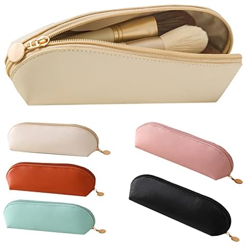WILNIRY Travel Makeup Brush Holder, Milk Skin Feel Travel Essentials Makeup Cosmetic Bag, PU Organizer Bag Case for Travel Outdoor, Leather Organizer Containers for Women-Khaki Cover