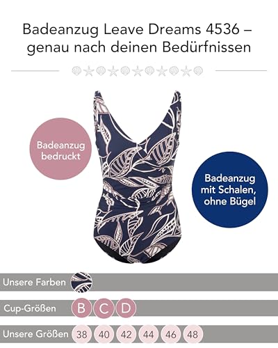 SUSA Badeanzug ohne Bügel I Leave Dreams 4536 I Bademode mit vorgeformten Schalen I Längenverstellbare Träger für optimalen Sitz & Komfort I Blue- Print, 48D-2