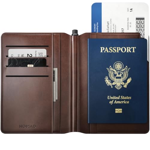 Nomad Portefeuille en Cuir pour Passeport édition Stylo | Portefeuille de Voyage en Cuir véritable pour Ranger de l'argent, des Cartes bancaires et des passeports | Porte-Stylo magnétique | Languette