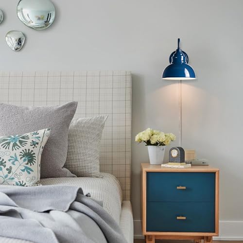 Image of Mini Gooseneck Wall Sconce, 2-Way Mount with Switch, Blue | Flexible Gooseneck, Plug-in & Hardwired Dual Installation, On /Off Switch Included, Fits Bedroom, Porch, Patio, Hallway