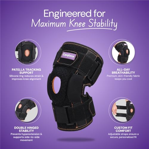 Image of Careforce Hinged Knee Brace with Silicone Ring Support for Adjustable Orthopedic Brace for Ligament Tear, Stability, Patella Support for Women Hinged Belt (Small-Medium)