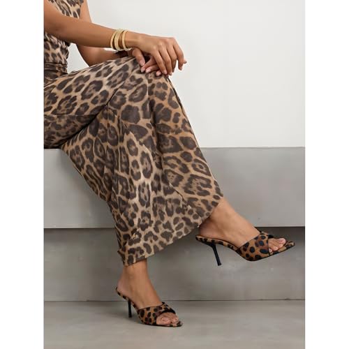 Image of QIV Leopard Kitten Heels Pointed Toe Mule Heels for Women Open Toe Kitten Heel for Party Dressy Wedding