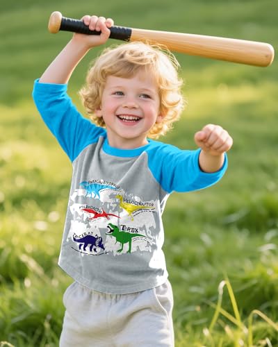 Toddler Boys Long Sleeve Shirts Crewneck Kids T-Shirts Graphic Casual Tops Boys 3/4 Sleeve Shirts for 3-8 Years3