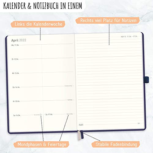 Chäff Weekagenda 2022, A5, nachtblauw, weekplanner, notitietimer, afsprakenplanner, weekkalender, organizer, agenda met… - Image 4