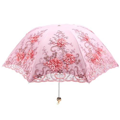 Parapluie portable double couche imperméable en dentelle avec sac de rangement