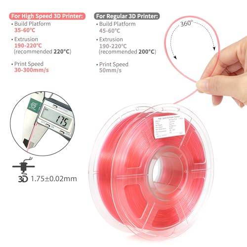 Image of iSANMATE Clear High Speed PLA Filament, Transparent 1.75+ /-0.02 mm PLA Filament, 3D High Efficiency Printer Filament 1 kg Spool, 30-300 mm /s
