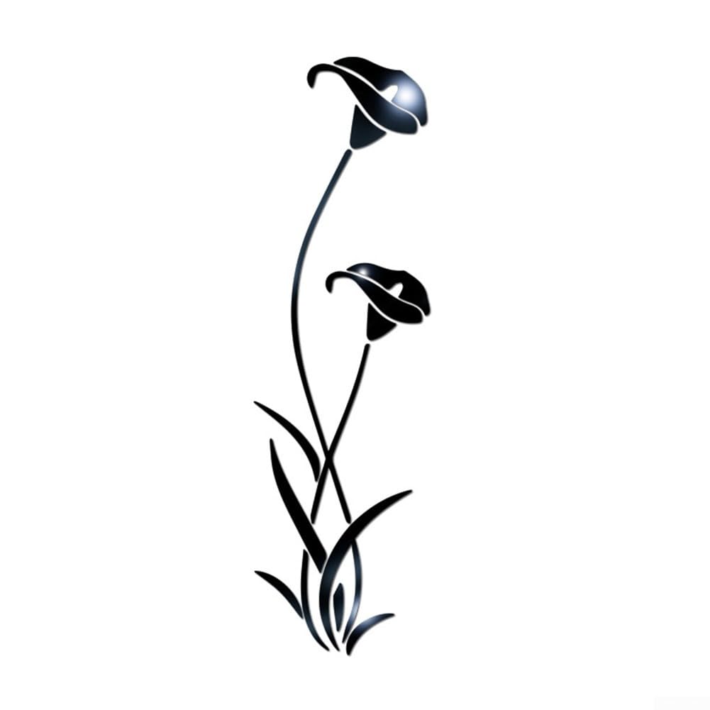 Elegant 3D Mirror Flower Wall Sticker Acrylic Mural Decal for Dining Room, Sofa, and Bedroom (Black)