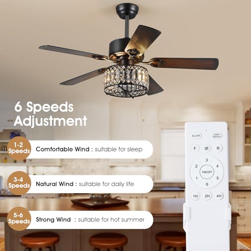 Kviflon Chandelier Ceiling Fans With Lights, Crystal Ceiling Fan With Remote, 48 Inch Farmhouse Fandelier Ceiling Fan For Living Room Dining Room Bedroom thumb #4