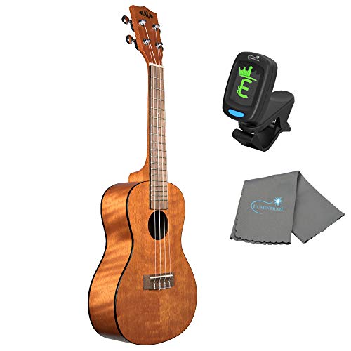Kala Exotic Mahogany Concert Ukulele Amber Satin Finish KA-CEM Bundle with a Kala Tuner and Lumintrail Polishing Cloth - Les Beatles, Paul McCartney, John Lennon, RIngo Starr, George Harrison Kala Exotic Mahogany Concert Ukulele Amber Satin Finish KA-CEM Bundle with a Kala Tuner and Lumintrail Polishing Cloth