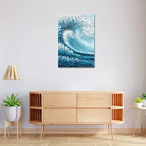 Image of RANGOLI 100% Cotton Stretched Canvas Painting 400 GSM, Framed Ocean Wave Canvas Abstract Wall Art for Living Room, 3D Paintings for Wall Decor (24 x 36 Inch With Frame)