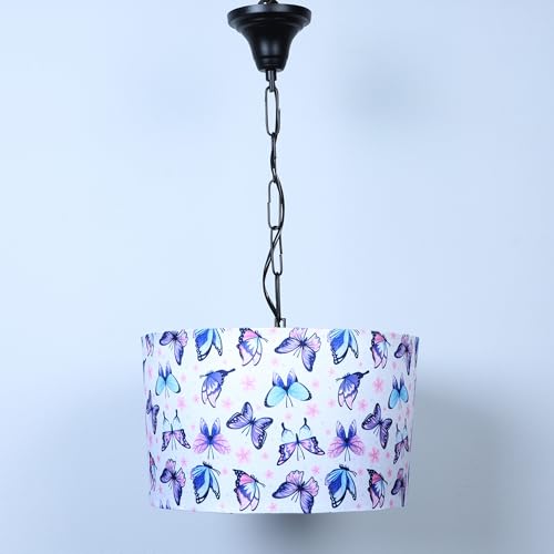 Image of tu casa Butterfly Print Fabric Glow Pendent Light Hanging Lamp for Bedroom, Living Room, Lounge, Office, Gifting Area Without Bulb for Home Decoration (Height - 20 inch)