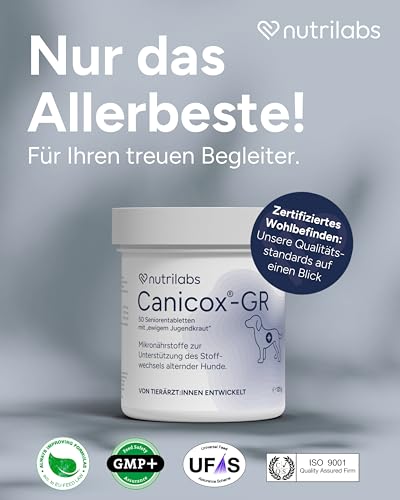 NutriLabs Canicox®-GR Tabletten für Senioren-Hunde 50 STK. - Seniorentabletten für Hunde mit MSM, Chondroitin, Glucosamin, Ginseng, Weißdorn u.v.m. - Gesundheitsprodukte für Hunde