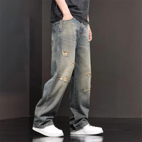 Men's Casual Long Jeans Classic Straight Denim Wide Leg Pants Solid Color Casual Trousers3