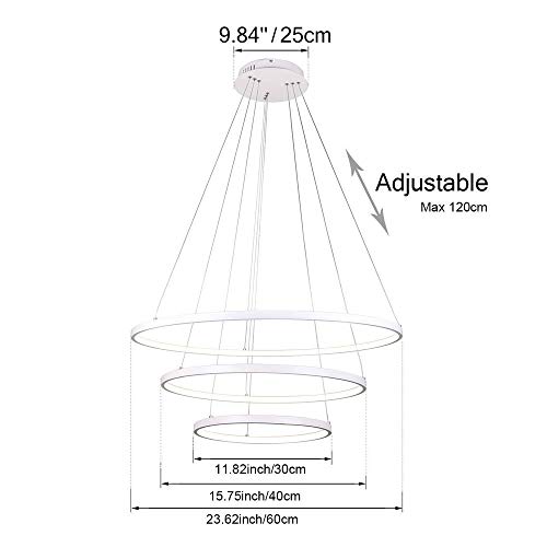 LED-Pendelleuchte Starryol 3-Ringe-Kollektion in Weiß, dimmbar mit Fernbedienung