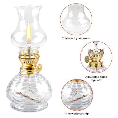2 Stück Glas Petroleumlampe für Innenräume, Öllampen aus Glas, Vintage Petroliumöllampe mit Verstellbarer Flamme, Klassisches Petroleum Lampen, Retro Petroleumlampe, öl Lampe für Notfall Garten (W)