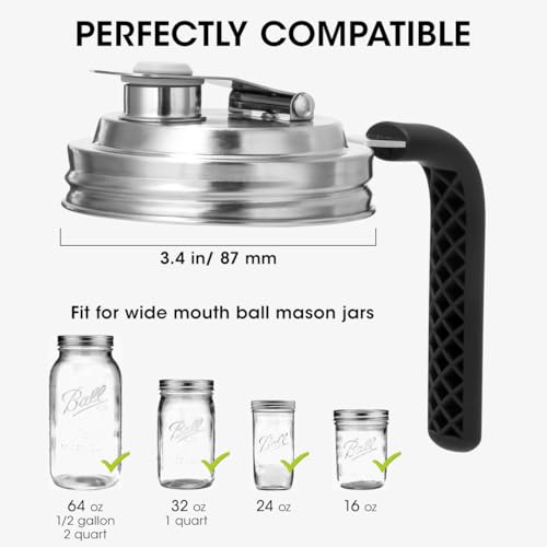Aieve Stainless Steel Mason Jar Pour Spout Lid for Wide Mouth Mason Jar, 2 Pack Mason Jar Pitcher Flip Cap Lids with Handle, Canning Lids for Wide Mouth Ball Mason Jar Leakproof by AIEVE - Image 2