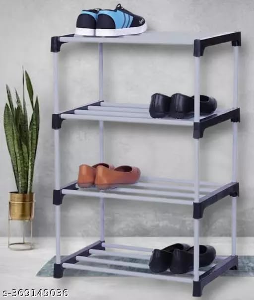 EASY BUY Plastic Footwear Stand & Shelves Shoe Rack For Home | Floor Standing Shoes Shelf | Indoor-Outdoor (4 Layer, Black) (B0CR8BV65J) Amazon Price History, Amazon Price Tracker