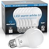 Great Eagle A19 LED Light Bulbs 60 Watt Equivalent - UL Listed - Warm White 2700K LED Light Bulbs, 9W Non-Dimmable, 800 Lumens (6 Pack)