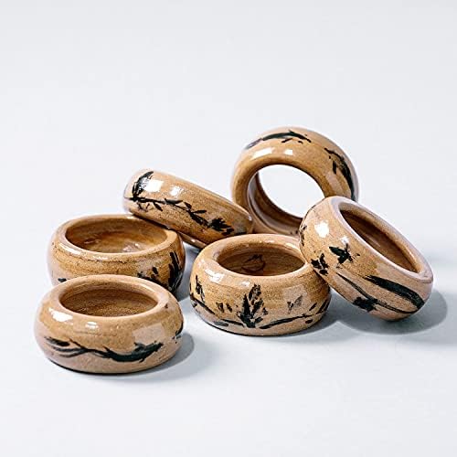 Handmade modern ceramic napkin ring table setting decoration hand painting sumi-e style brown glaze