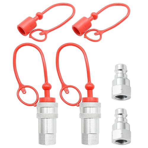 Image of MDEOOSKY 2 Pcs 3 /8 inch Hydraulic Quick Connect, Ag ISO 5675 Hydraulic Quick Connect Couplers, Pioneer Style Hydraulic Fittings with Dust Caps