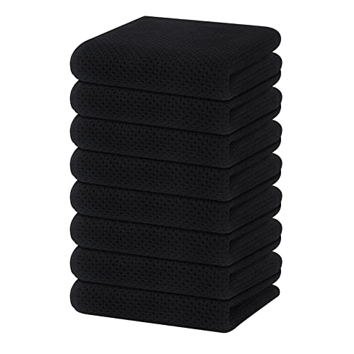Image of Homaxy 100% Cotton Waffle Weave Kitchen Dish Towels, Ultra Soft Absorbent Quick Drying Cleaning Towel, 13 x 28 Inches, 8-Pack, Black