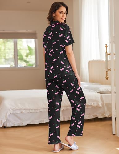 Image of Ekouaer Womens Pajamas Set Short Sleeve Button Down Top & Pants Lounge Pjs | Soft Sleepwear with long pants, ideal for Home relaxation, Wedding, Party, Daily Wear & Breastfeeding