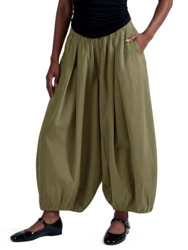 Image of Fisoew Womens Wide Leg Balloon Pants Casual Barrel Elastic Waist Pleated Baggy Workout Sweat Pants with Pockets