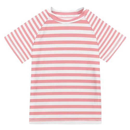 Peach Stripes Girls Bathing Suit Short Sleeves Basketball Shirt Swimwear Beach Tops 3T