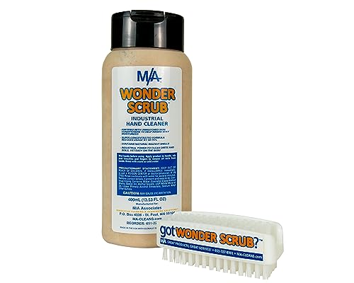 M/A Wonder Scrub - Industrial Strength Mechanic Hand Cleaner - Heavy Duty Walnut Shell Soap | Heavy Duty Nail Brush (400 ml bottle &amp; Brush)