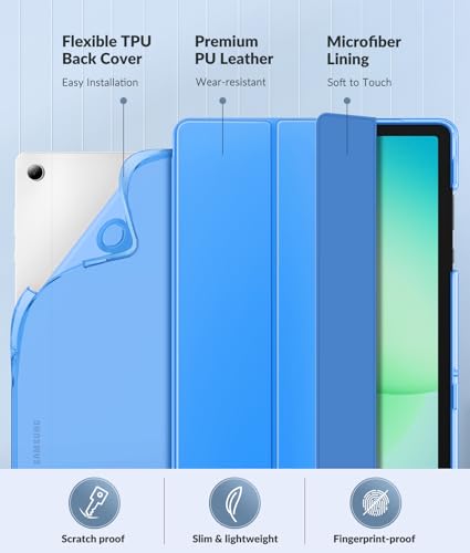 Image of MoKo Case for Samsung Galaxy Tab A11+ Plus 11 inch 2025, Blue Wave | Fit Samsung Galaxy Tab A9+ Plus 2023 with Soft TPU Translucent Back Protective Cover Trifold Stand Case, Auto Wake /Sleep