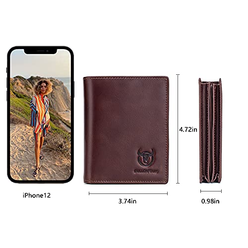 Bullcaptain Rfid Blocking Bifold Wallet For Men Genuine Leather Extra Capacity Travel Wallet With 2 Cash Compartments Qb027 (Coffee) #TOP2