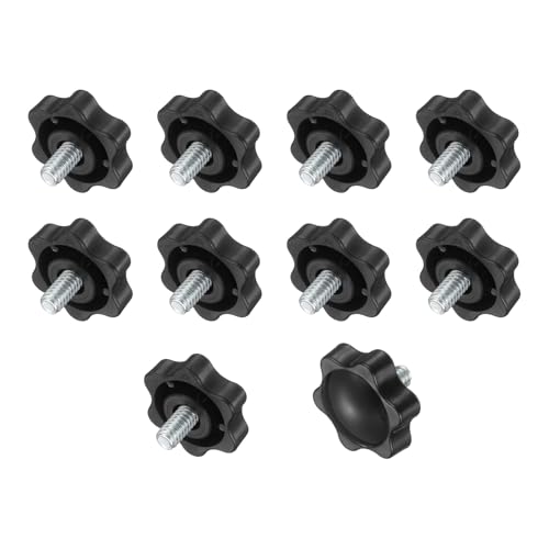 uxcell 10Pcs 1/4"-20 Star Knobs, 0.4" Threaded Stud Plastic Male Clamping Knob Screw Hand Tightening Replacement Knob for Industrial Furniture Tools Jigs Clamps, Black