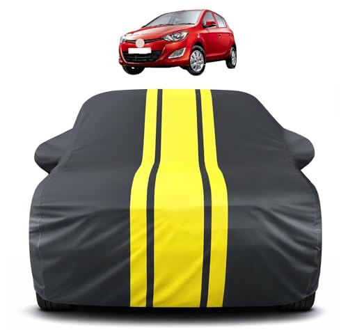 Image of Auto Hub Car Cover Compatible with Hyundai I20 (Model : 2008-2019) with Mirror Pocket, Soft Cotton Lining, I20 Car Cover Waterproof - Yellow-Black