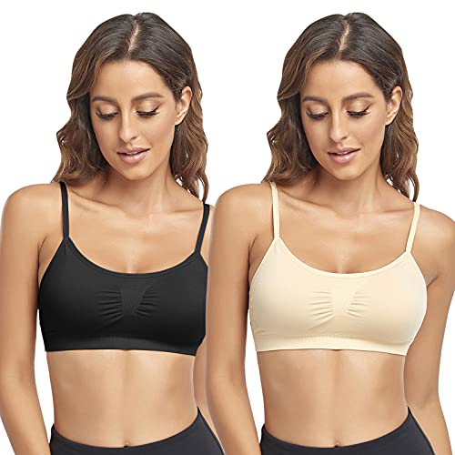 Image of Litthing Bralettes Padded for Women Cami Strap Bra Seamless Sportsbra Wireless Comfort Yoga Lightly T-Shirt Tank Tops