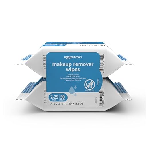 Amazon Basics Makeup Remover Wipes, Formulated without Fragrance and Alcohol-Free, Gentle Cleansing, Removes Waterproof Mascara, Dermatologist Tested, 25 Count, Pack of 2