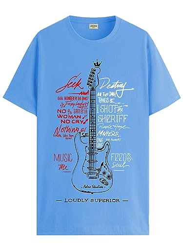 Image of ADRO Guitar Design Printed T-Shirt for Men - 100% Cotton, Regular Fit, Soft Breathable Fabric.