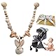 GYHWOFUL Kinderwagenkette Häkelhasen, Kinderwagen Spielzeug mit Glocken, Niedliche Tierform Holz Kinderwagenkette, Kinderwagenspielzeug, Geschenk zur Geburt für Neugeborenen Mädchen Junge