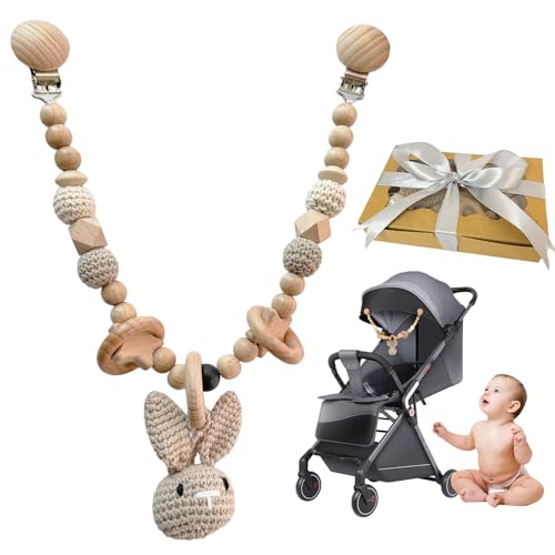 GYHWOFUL Kinderwagenkette Häkelhasen – Baby Spielzeug mit Glocken, Holz...