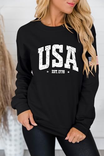 Image of Dressmine Womens USA Shirt Casual Long Sleeve Graphic Tees Knit Crew Neck Sweatshirts Loose Pullover