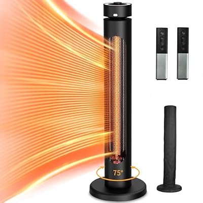 Outdoor Electric Heater, Infrared Heater 1500W, 8 Heat Levels, 8H Timers, 1s Heating Carbon Fiber Tube Patio Heater, Tip-Over & Overheat Protection, IP65 Waterproof Tower Heater 75°Oscillation, Black