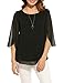 ACEVOG Women Casual Chiffon Blouse Scoop Neck 3/4 Sleeve Blouse Tops (Black XL)
