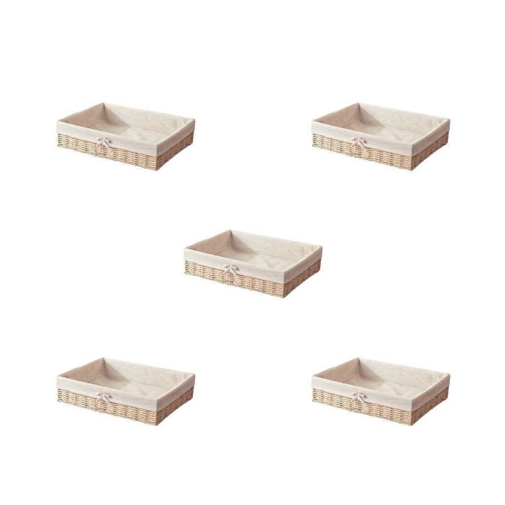 Gewebte Körbe, stapelbar, Papierseil, Aufbewahrungskorb für Snacks, Kosmetik, Mittagessen, 30 x 20 x 7 cm, Beige, 30 x 20 x 7 cm, 5 Stück