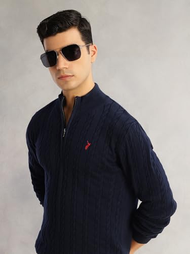 Image of Thomas Scott Men's | Regular Fit | Long Sleeves | Mock Collar | 100% Cotton | Dry Clean | Cable Knit | Knitted | Pullover Sweater