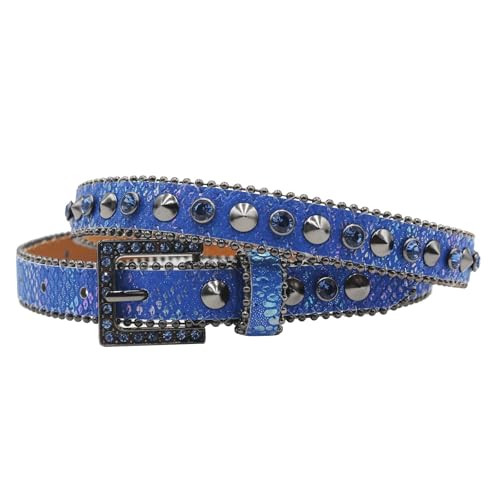 waist belt Nice 2.3cm Wide Women Belt Punk Square Buckle Vintage Rhinestone Geometry Luxury Ladies Original Leather belts For Women Strap(115cm,SW-Blue)