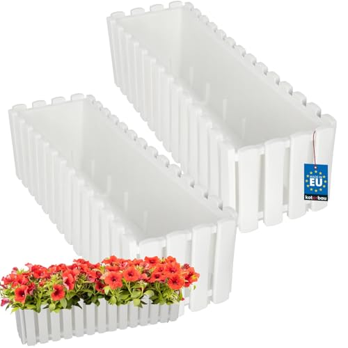KOTARBAU® 2er Set Blumenkasten - Blumentopf - 58x18x16 cm - Weiß - Kunststoff - Pflanzkasten - Balkonkasten - Pflanzkübel Rechteckig - Übertopf Groß - Blumenkasten Balkon