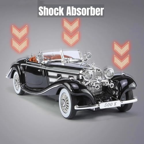 Image of 1:24 Benz 500K Toy Car Model, Diecast Collectible Pull Back Model Car with Sound and Light, Retro Classic Car Toy Gift Vehicles for Adults, Kids, Boys, and Girls (Black)