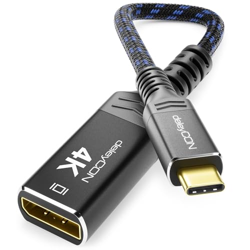 deleyCON 4K USB-C naar DisplayPort Adapter voor Monitor (4K@60Hz) van Aluminium, Thunderbolt 3/4, iPhone 17 16 15 Pro Max Air, MacBook, iPad Pro/ Air, Galaxy S25 S24 S23, Notebook, Tablet