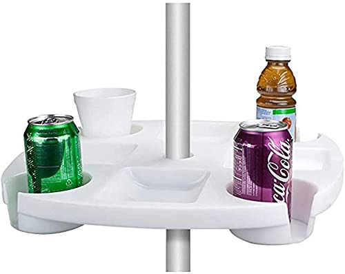 VALINK Venus - Vassoio rotondo da tavolo per ombrellone, 43 cm, in plastica, per ombrellone, bicchieri, ombrellone, birra, bevande, snack, per giardino e piscina, colore: bianco